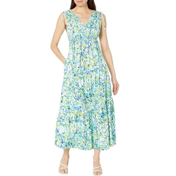 Maggy London Floral Print Maxi with Shoulder Gather Dress NWT Size 8 - Picture 1 of 3